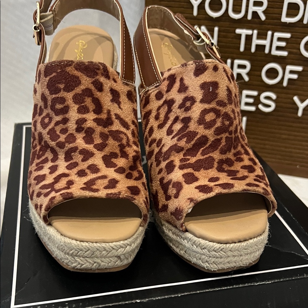 Qupid Leopard Print Wedge Sandals